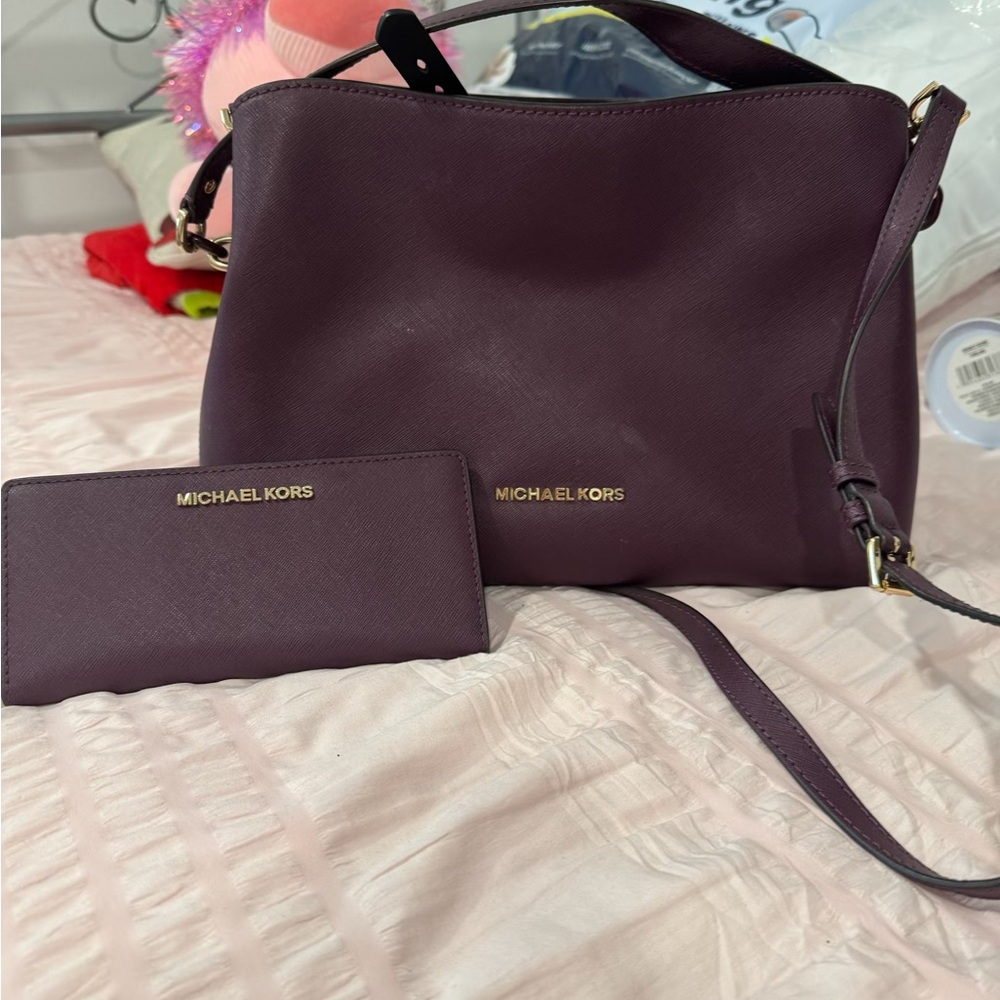 Michael Kors Plum Shoulder Bag and Wallet Set